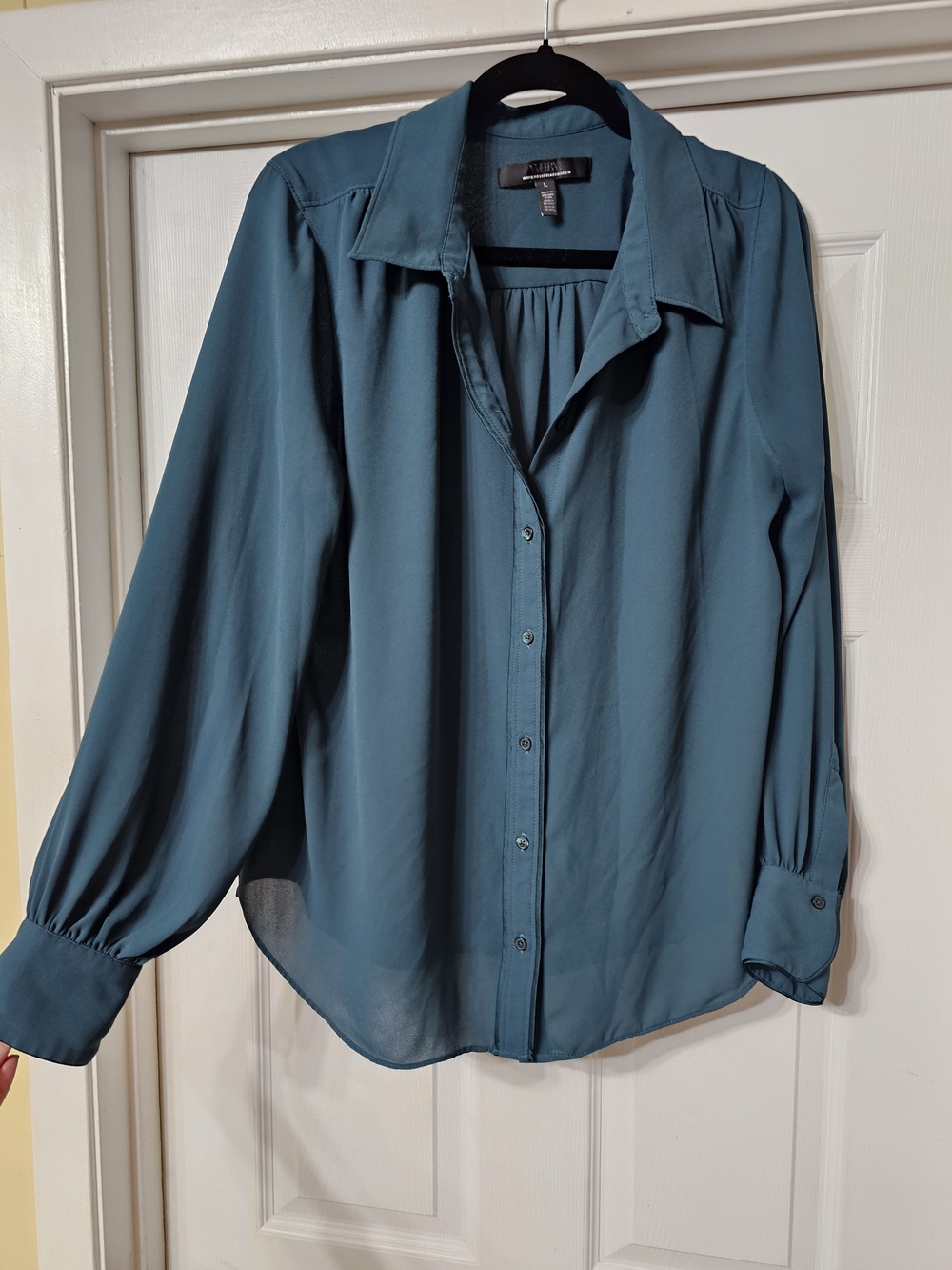 White House Black Market Green Button-Down Blouse